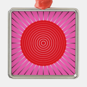 Moderne geometrische Sonnenburst - Fuchsia und Rot Ornament Aus Metall