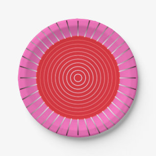 Moderne geometrische Sonnenburst - Fuchsia und Rot Pappteller