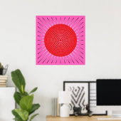 Moderne geometrische Sonnenburst - Fuchsia und Rot Poster (Heimbüro)