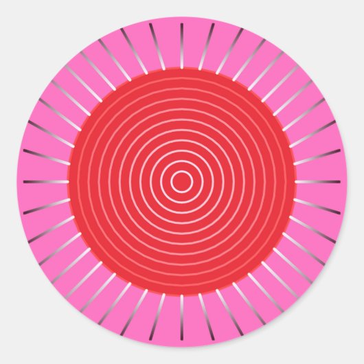 Moderne geometrische Sonnenburst - Fuchsia und Rot Runder Aufkleber (Vorderseite)
