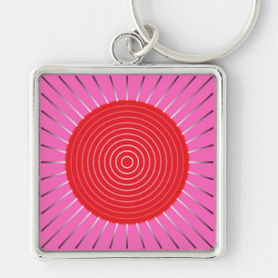 Moderne geometrische Sonnenburst - Fuchsia und Rot Schlüsselanhänger