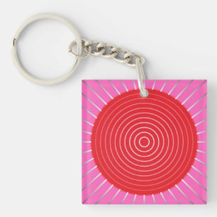 Moderne geometrische Sonnenburst - Fuchsia und Rot Schlüsselanhänger