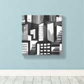 Moderne geometrische Stadt | Schwarz/Weiß Leinwanddruck (Insitu (Holzboden))