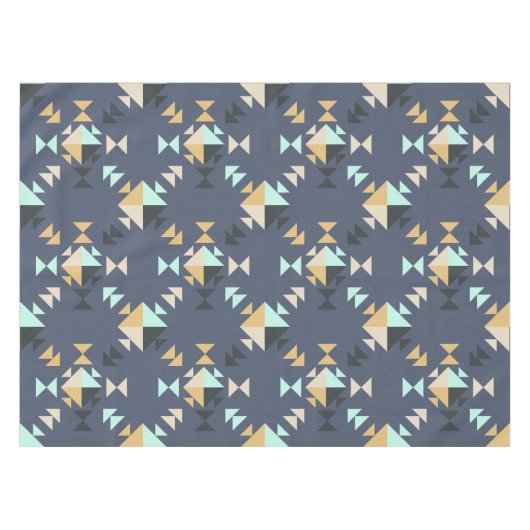 Moderne geometrische Stilelemente Mute Blue Beige Tischdecke (Vorderseite (Horizontal))