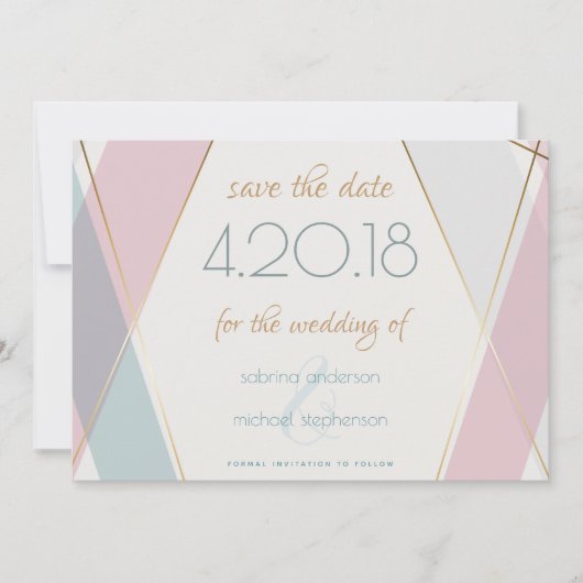 Moderne geometrische Streifen Aquamarine Rose Save The Date (Vorderseite)