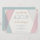 Moderne geometrische Streifen Aquamarine Rose Save The Date (Vorne/Hinten)