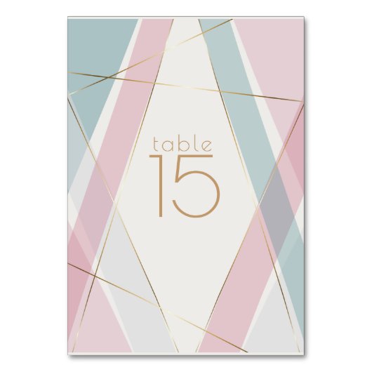 Moderne geometrische Streifen Aquamarine Rose Tischnummer (Vorderseite)