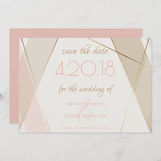 Moderne geometrische Streifen mit rotem Sand Save The Date (Vorne/Hinten)