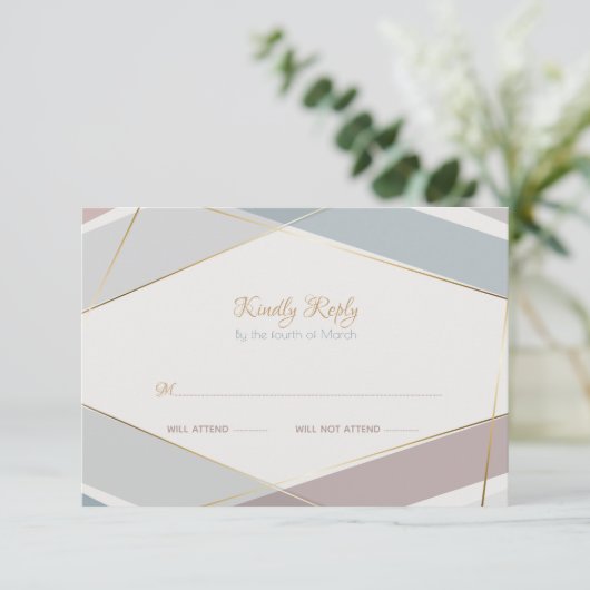 Moderne geometrische Streifen Taupe Slate RSVP Karte (Stehend Vorderseite)