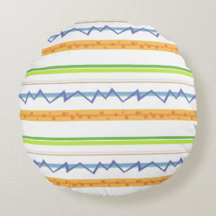 Moderne geometrische Streifen- und Zickzack-Muster Rundes Kissen