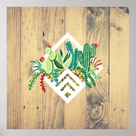 Moderne geometrische Sukkulente Planter & Holz Poster (Vorne)