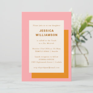 Moderne geometrische süße Bat Mitzvah Pink Orange Einladung
