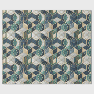 Moderne geometrische Teal- und Gold-Abstraktmuster Geschenkpapier