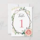 Moderne geometrische Tischnummern in Gold Pink (Vorderseite)