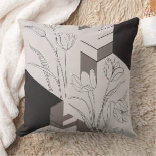 Moderne geometrische Tulpen-Linienkunst Kissen
