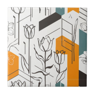 Moderne geometrische Tulpen-Linienkunst-Muster Fliese