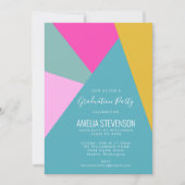 Moderne geometrische Türkis-Rosa-Graduierungsparte Einladung (Vorderseite)