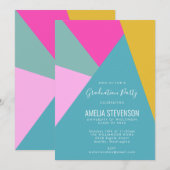 Moderne geometrische Türkis-Rosa-Graduierungsparte Einladung (Vorne/Hinten)