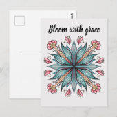 Moderne geometrische Typografie der Blumen - Blau  Postkarte (Vorne/Hinten)