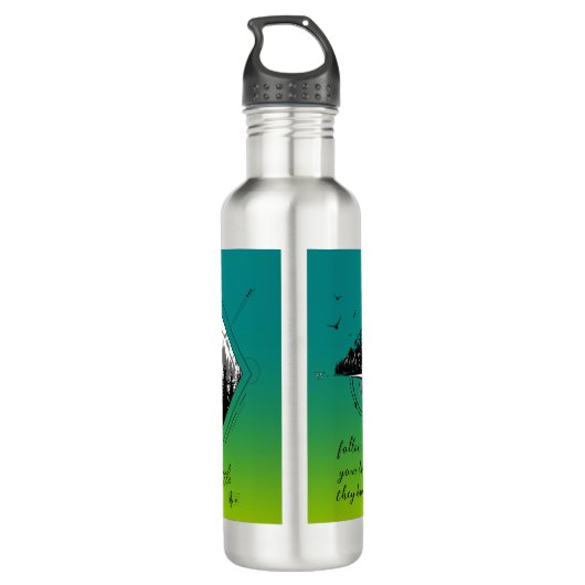 Moderne geometrische und gestufte Naturlandschaft Edelstahlflasche (Rückseite)