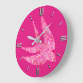 Moderne geometrische Vögel, Fuchsien und hellrosa Große Wanduhr (Winkel)