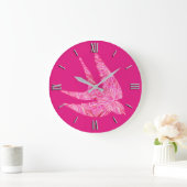 Moderne geometrische Vögel, Fuchsien und hellrosa Große Wanduhr (Zuhause)