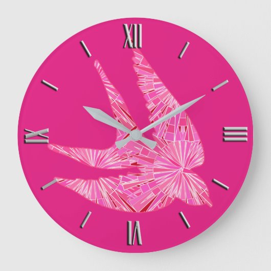 Moderne geometrische Vögel, Fuchsien und hellrosa Große Wanduhr (Vorderseite)