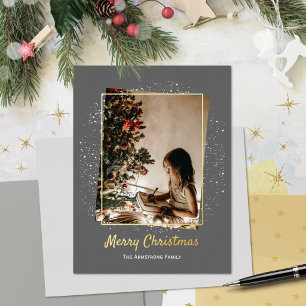 Moderne geometrische Weihnachten Anthrazit Gold Folien Feiertagspostkarte