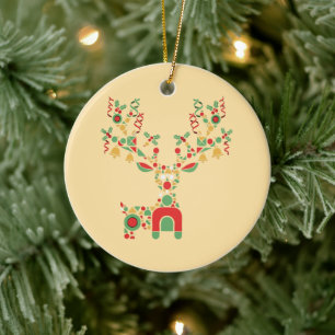 Moderne geometrische Weihnachts-Rentiere Festlic Keramik Ornament
