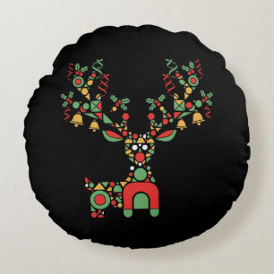 Moderne geometrische Weihnachts-Rentiere   Festlic Rundes Kissen
