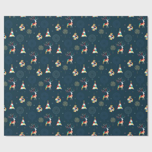 Moderne geometrische Weihnachtsbaum-Rentier Geschenkpapier (Flach)