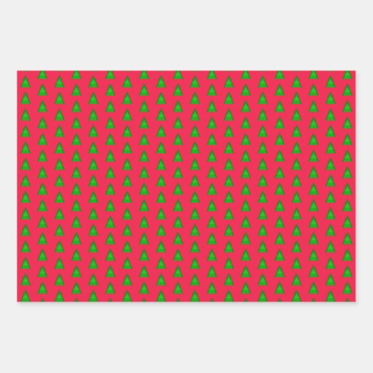 Moderne geometrische Weihnachtsbäume auf Grün auf Geschenkpapier Set (Vorderseite)