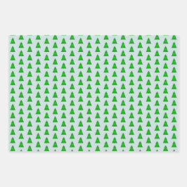 Moderne geometrische Weihnachtsbäume auf Grün auf  Geschenkpapier Set