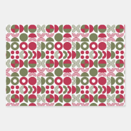Moderne geometrische Weihnachtsgrün und Rot Geschenkpapier Set