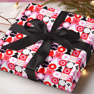 Moderne geometrische Weihnachtsthematik Rot Pink Geschenkpapier