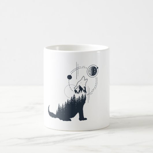 Moderne geometrische Wolf-Doppelexposition Kaffeetasse (Mittel)