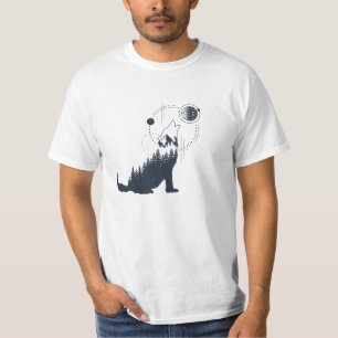 Moderne geometrische Wolf-Doppelexposition T-Shirt