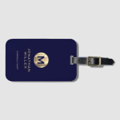 Moderne Gepäckmarke Navy Brushgold Monogram Gepäckanhänger (Vorderseite (Horizontal))