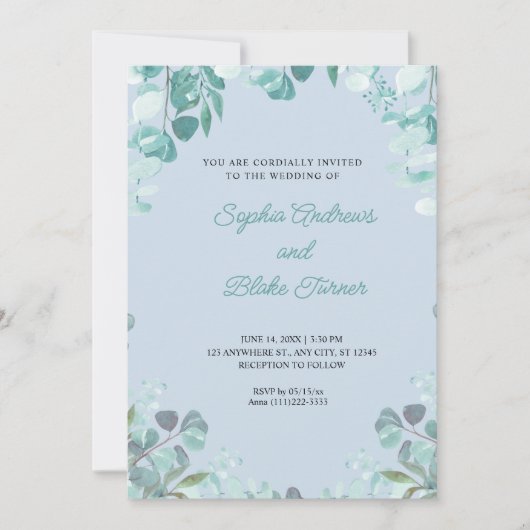 Moderne, gepflegte Grünanlage Gerahmt Blue Wedding Einladung (Vorderseite)