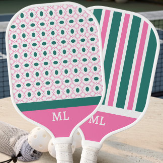 Moderne, gepflegte rosa-teal-geometrische Muster-I Pickleball Schläger