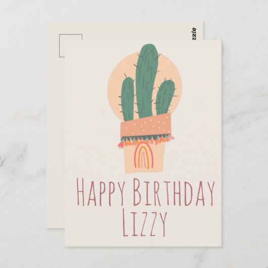 Moderne gepottete Pflanze Rainbow Birthday Postkarte (Vorne/Hinten)