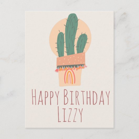 Moderne gepottete Pflanze Rainbow Birthday Postkarte (Vorderseite)