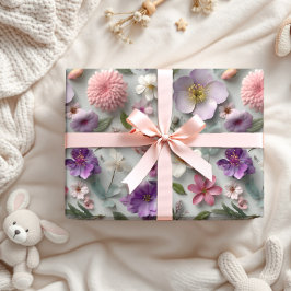 Moderne gepresste 3D-Wildblume Rosa und Lila Geschenkpapier