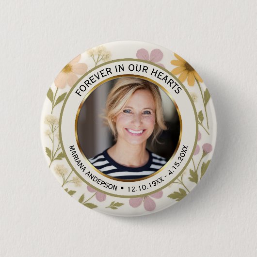 Moderne gepresste Blumen Erinnerungsfoto Button (Vorderseite)