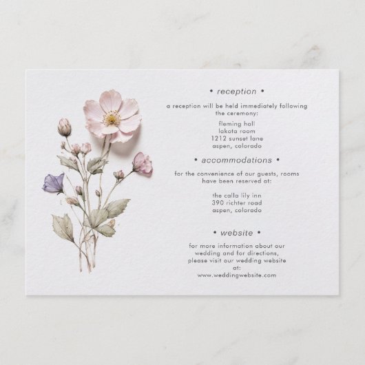 Moderne, gepresste Wildblumen für Hochzeiten Begleitkarte (Vorderseite)