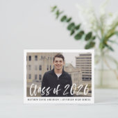 Moderne Gerahmte Graduation Party für Pinselskript Postkarte (Stehend Vorderseite)