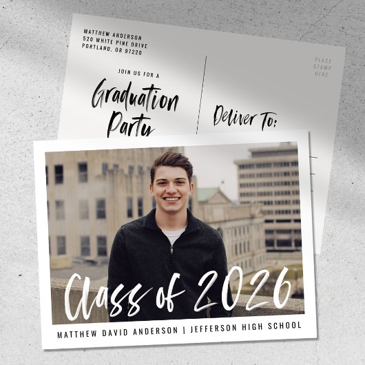 Moderne Gerahmte Graduation Party für Pinselskript Postkarte