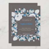 Moderne Gerahmte Hochzeit in Blau und Weiß Einladung (Vorne/Hinten)