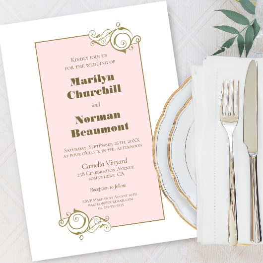 Moderne Gerahmte Rosa Hochzeit Einladung