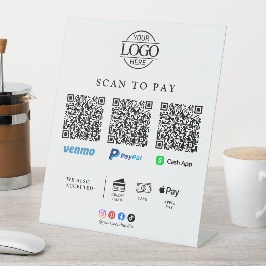 Moderne Geschäftslogo-Qr-Code-Scan-Zahltischplatte Sockelschild (In Situ)